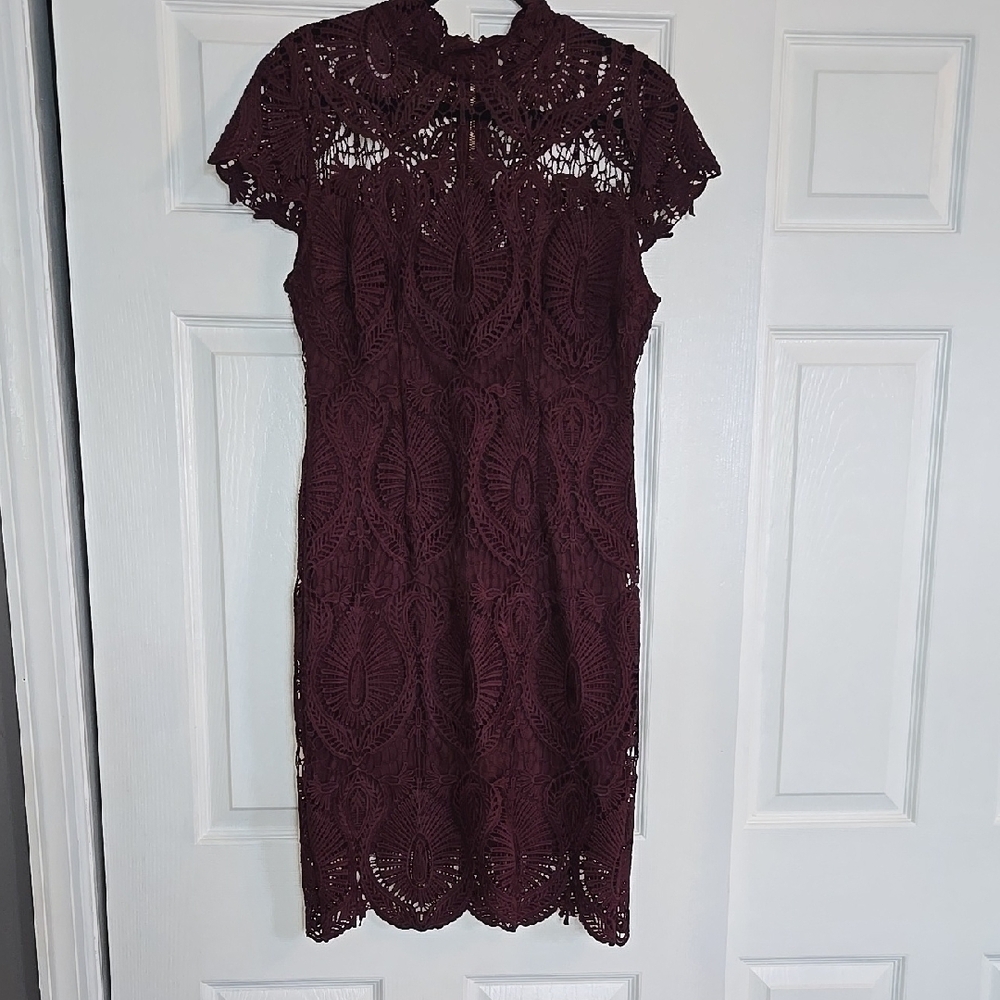 Elegant Lace Dress in Deep Burgundy